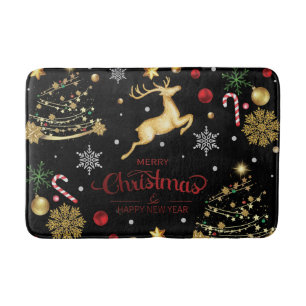 Red Gold Reindeer Merry-kerstboom Badmat