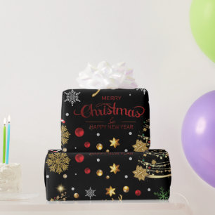Red Gold Reindeer Merry-kerstboom Cadeaupapier