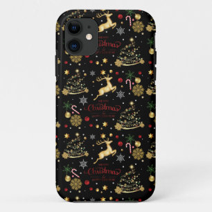 Red Gold Reindeer Merry-kerstboom iPhone 11 Hoesje