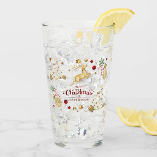 Red Gold Reindeer Merry kerstboom Glass Glas (Achterkant ijs)