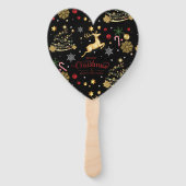 Red Gold Reindeer Merry-kerstboom Handwaaier (Voorkant)