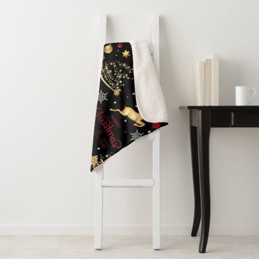 Red Gold Reindeer Merry-kerstboom Sherpa Deken (In situ)