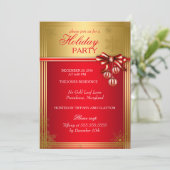 Red Gold Ribbon Bauble Noël Invitation de vacances (Debout devant)