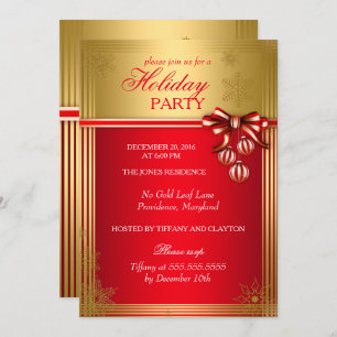 Red Gold Ribbon Bauble Noël Invitation de vacances