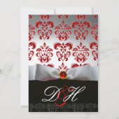 RED GOLD RIBBON & BLACK DAMASK MONOGRAM Ruby Kaart (Voorkant)