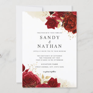 Red Gold Romantisch Roos bruiloft uitnodiging