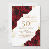 Red Gold Rose 50th Birthday Invitation (Devant)
