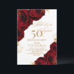 Red Gold Rose 50th Birthday Invitation<br><div class="desc">Une élégante invitation à la fête d'anniversaire moderne. Une calligraphie manuscrite élégante combinée à une police moderne sur un arrière - plan noir foncé se complètent et se paraissent harmonieuses en même temps.</div>