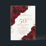 Red Gold Rose 50th Birthday Invitation<br><div class="desc">Une élégante invitation à la fête d'anniversaire moderne. Une calligraphie manuscrite élégante combinée à une police moderne sur un arrière - plan noir foncé se complètent et se paraissent harmonieuses en même temps.</div>