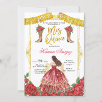 Red Gold Roses Horse Charra Quinceañera Invitation