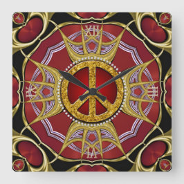 Red Gold Royale Peace Love Clock Vierkante Klok