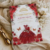 Red Gold Rozen Princess Quinceañera Mis Quince Kaart