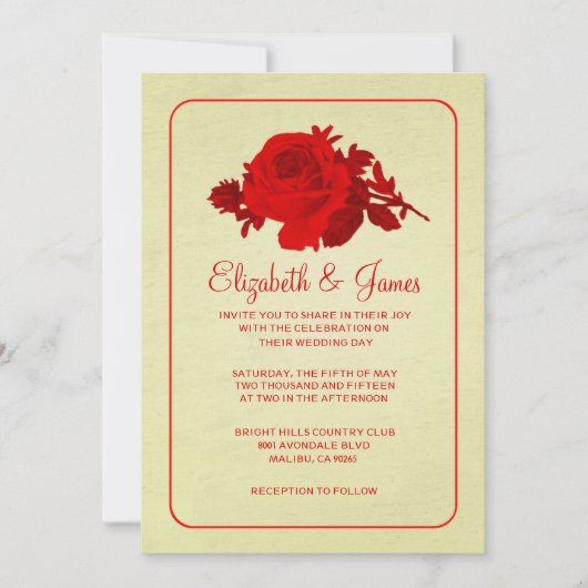 Red Gold Rustic Floral/Flower Wedding Invitations (Devant)
