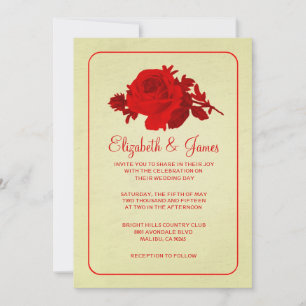 Red Gold Rustic Floral/Flower Wedding Invitations