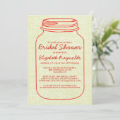 Red Gold Rustic Mason Jar Invitation de la douche (Debout devant)
