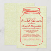Red Gold Rustic Mason Jar Invitation de la douche (Devant / Derrière)