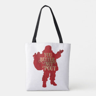 Red & Gold Santa Toy bag You Better Not Pout Draagtas