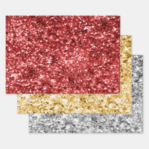 Red Gold Silver Glitter Sparkle Inpakpapier Vel