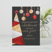 Red Gold Silver Glitter Tree Ornaments Kerstmis Feestdagenkaart (Staand voorkant)