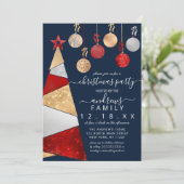 Red Gold Silver Glitter Tree Ornaments Kerstmis Kaart (Staand voorkant)