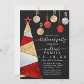 Red Gold Silver Glitter Tree Ornaments Kerstmis Kaart (Voorkant)