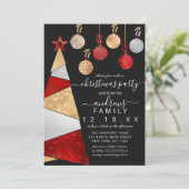 Red Gold Silver Glitter Tree Ornaments Kerstmis Kaart (Staand voorkant)