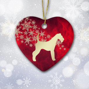 Red Gold Snowflake Airedale Terrier Keramisch Ornament
