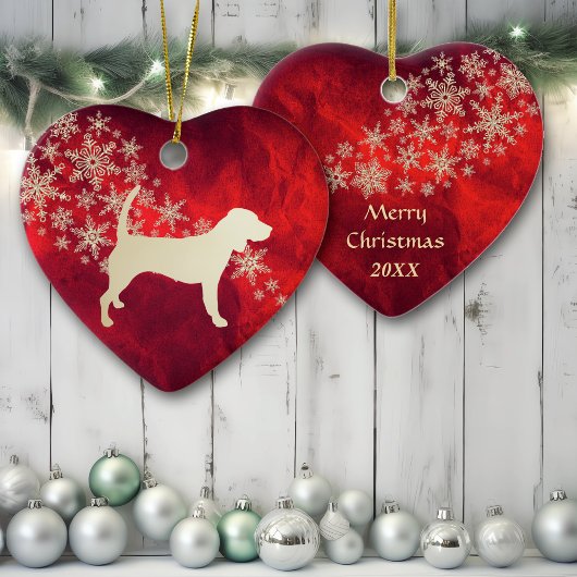 Red Gold Snowflake Beagle Dog Keramisch Ornament