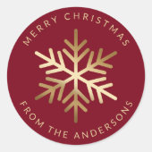 Red Gold Snowflake Family Merry Christmas Ronde Sticker (Voorkant)