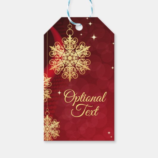 Red & Gold Snowflake Filigree Aangepast kerstfeest Cadeaulabel (Voorkant)