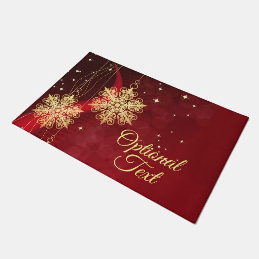 Red & Gold Snowflake Filigree Aangepast kerstfeest Deurmat (Schuin)
