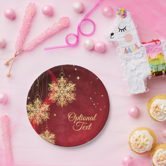 Red & Gold Snowflake Filigree Aangepast kerstfeest Papieren Bordje (Feest)