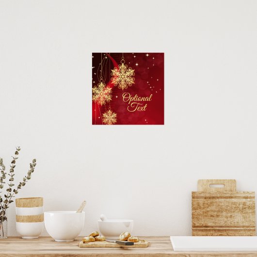 Red & Gold Snowflake Filigree Aangepast kerstfeest Poster (Keuken)