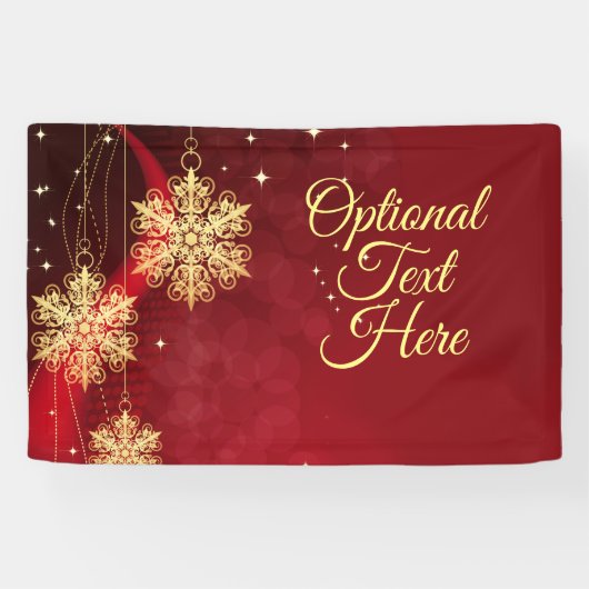 Red & Gold Snowflake Filigree Aangepast kerstfeest Spandoek (Horizontaal)