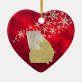 Red Gold Snowflake Georgia Heart Keramisch Ornament (Voorkant)