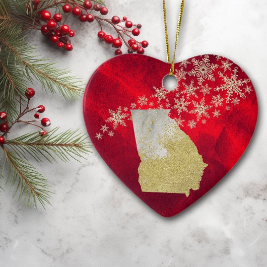 Red Gold Snowflake Georgia Heart Keramisch Ornament