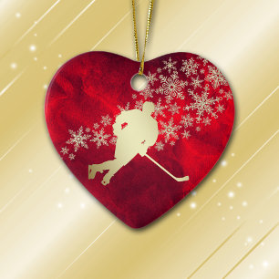Red Gold Snowflake Hockey Player, op maat Keramisch Ornament
