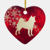 Red Gold Snowflake Noors Elkhound Keramisch Ornament (Voorkant)