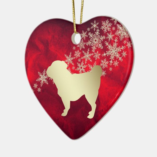 Red Gold Snowflake Pug Keramisch Ornament (Links)