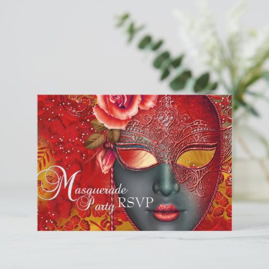 Red & Gold Sparkas Masquerade Party RSVP (Debout devant)