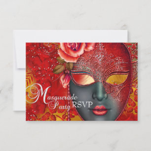 Red & Gold Sparkas Masquerade Party RSVP