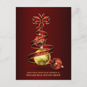 Red Gold Sparkle-kerstbal bedrijfsgroet Briefkaart