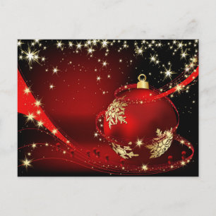 Red Gold Sparkle-kerstbal bedrijfsgroet Briefkaart