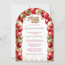 Red Gold Sparkle Quinceañera Ballonfoto