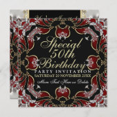 Red+Gold Special 50th Birthday Party Invitations (Devant / Derrière)