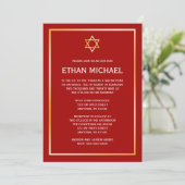 Red Gold Star de David Bar Mitzvah Invitations (Debout devant)