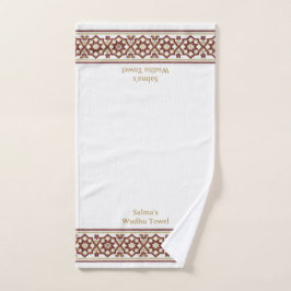 Red Gold Star Flower Border White Customized Wudhu Handdoek