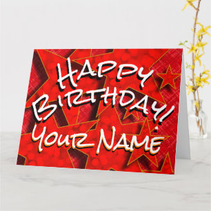 Red Gold Stars Votre Nom Bonne Carte Anniversaire
