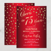 Red Gold Surprise 75e verjaardagsfeestje Kaart (Voorkant / Achterkant)