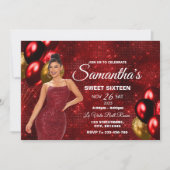Red & Gold Sweet 16 Girl Birthday Invitation (Devant)